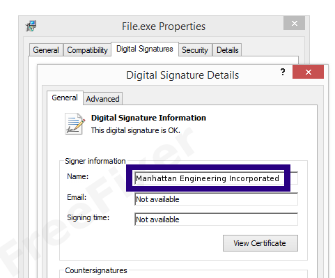 Screenshot of the Manhattan Engineering Incorporated certificate